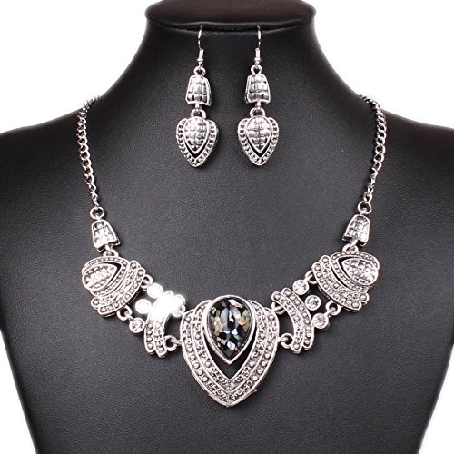 On The Journey Tibet Silver Bib Statement Choker Chunky Tribal Rhinestone Necklace
