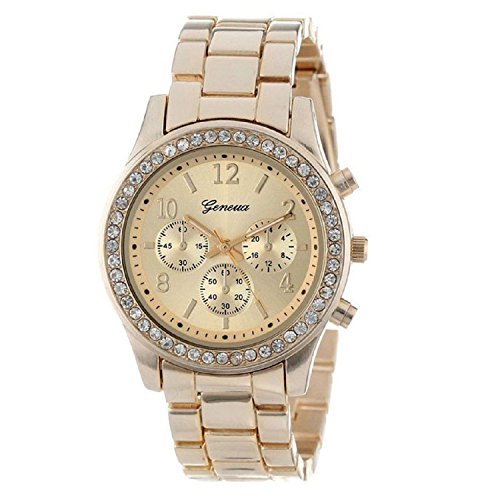 Women Geneva Rhinestone Leather Band Quartz Wrist Watch