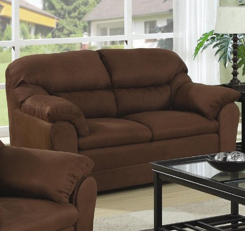 check prices loveseat with pillow padded arms in chocolate micro