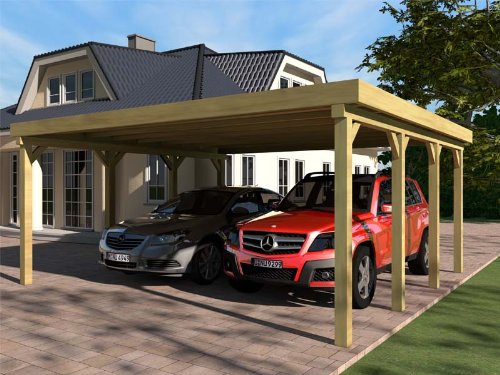 Carport Flachdach SILVERSTONE III 600×600 cm Bausatz Flachdachcarport