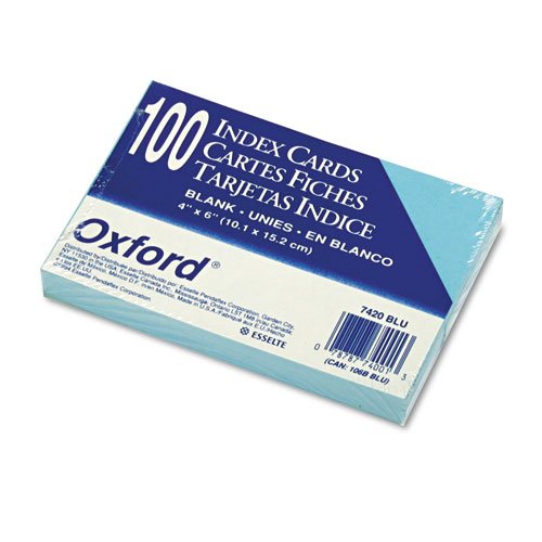 Oxford Unruled Index Cards, 4 x 6, Blue, 100/Pack