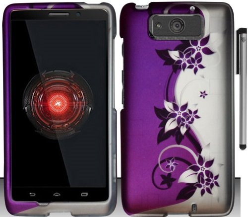 For Motorola Droid Ultra XT1080 Flowers Vine Design Hard Cover Case with ApexGears Stylus Pen (Purple Silver Vine)