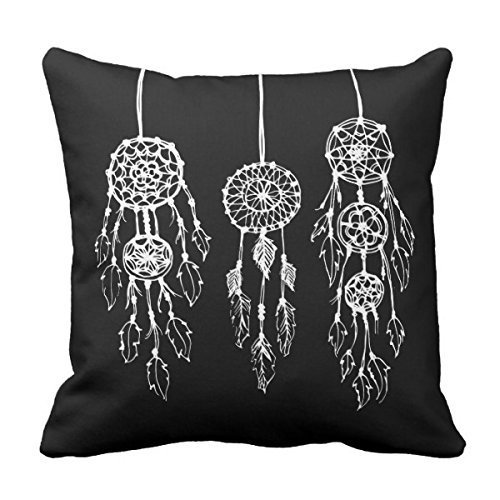 Decors Square Decorative Throw Pillow Case Cushion Cover Black and White Bohemian Dreamcatchers Throw Pillow 16 X 16 Two Sides Printed