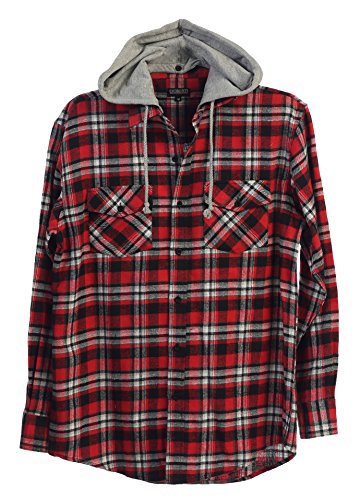 Gioberti Mens Hooded Long Sleeve Plaid Flannel Button Down Shirt