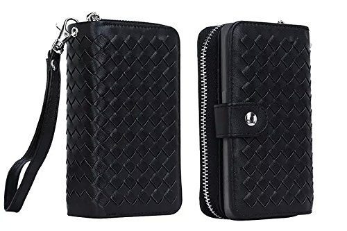iPhone 6 Plus Wallet Case -Egrace Classic Purse Case PU Leather Woven Zipper Case Protective Detachable TPU Shell with Magnetic Cover Card Holder Wrist Strap for iPhone 6 Plus 6s Plus(5.5) (2015)