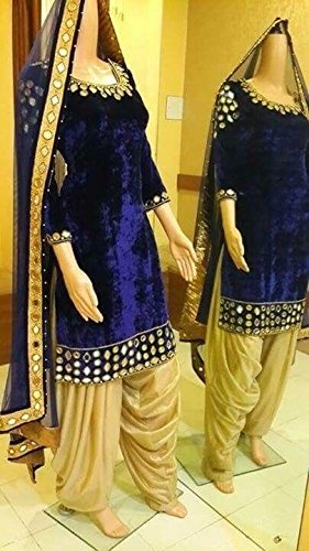 Ava Silk Mills Women Velvet Salwar Suit (blue_velvet_Blue_Blue_Free Size)