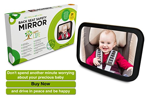 

#1 Back Seat Mirror | Baby Car Mirror to see Baby in Rear Facing Car Seat | FREE ($6 Value) BONUS A 'Baby in Car' Decal Sticker | Premium Quality with Five Star Safety | ELEGANT GIFT BOX DESIGN | Crystal Clear Head to Toe View through your Rear View Mirr
