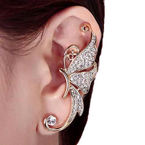 Kingfansion Splendid Cute Crystal Butterfly Wings Ear Clip Clamp Earring Fashion Jewelry for Women(only 1pc)