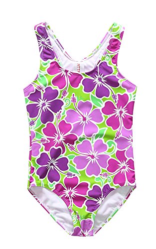 ALove Big Girl's Bauhinia Floral Printed One Piece Swimsuit Racerback