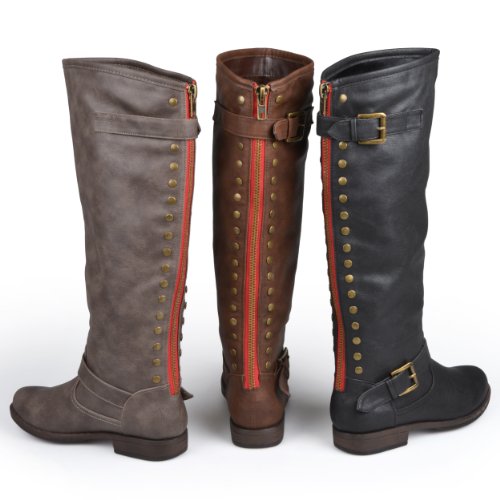 Brinley Co. Womens Regular and Wide-Calf Knee-High Studded Riding Boot