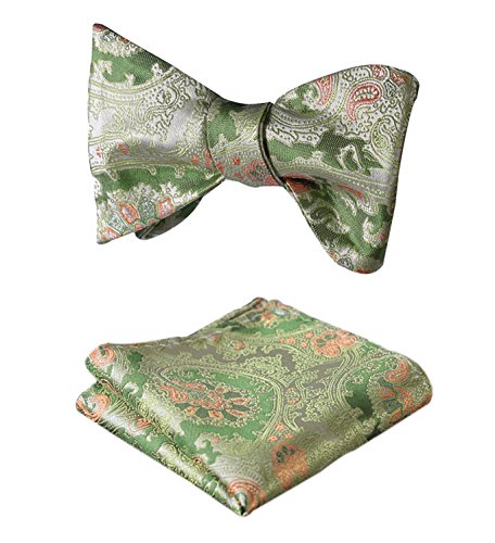 SetSense Men's Paisley Jacquard Woven Self Bow Tie Set