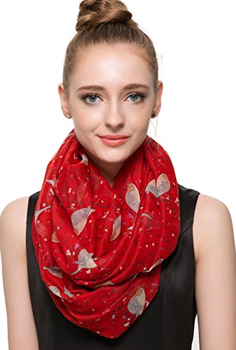 HUAN XUN Soft Lightweight Floral Bird Animal Print Infinity Loop Scarf