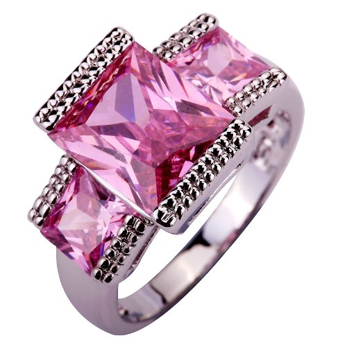 Yazilind 9mm*11mm Emerald Cut Pink Cubic Zirconia Alloy Size 8 Ring