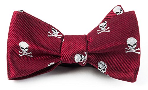 100% Woven Silk Skull and Crossbones Red Self-Tie Bow Tie