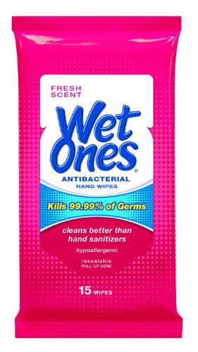 Wet Ones Hands Antibacterial Wipes Travel Pack Fresh Scent, 15 Count (Pack of 6)