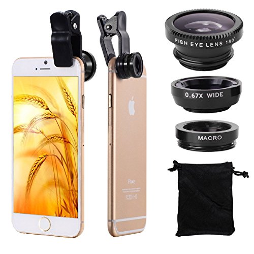 Smartphone Lens, NOOT PRODUCTSTM Universal 3 in 1 Clip-On 180 Degree Fisheye + 0.65X Wide Angle + 10X Macro Lenses Camera Kit Designed for iPhone 6, 6 Plus | iPhone 5S, 5C, 5, 4S, 4 | iPad 4, Mini, Air | Galaxy Alpha, A5, A7, S6, S5, S4 | Galaxy Note 4, Edge, Note 3, Note 2 | HTC Desire 816, One M9, M8, M7 | Motorola Moto X, Moto G | Sony Xperia Z4, Z3 L36h, L36i and other smartphones