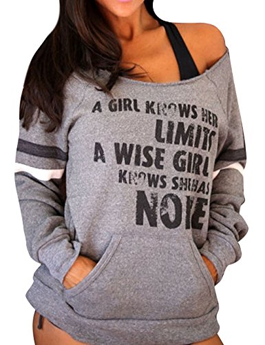 Fanala Women Sexy O-Neck Off Shoulder Pullover Letter Print Hoodie Sweatshirt