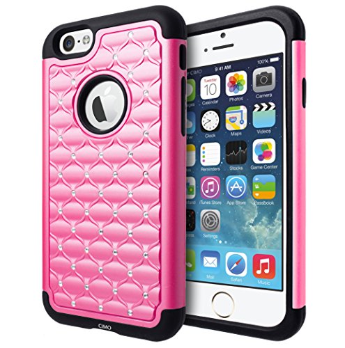 iPhone 6S Case, Cimo [Shockproof] Apple iPhone 6S Case Heavy Duty Shock Absorbing Hybrid Stud Rhinestone Bling Dual Layer Protection Cover for Apple iPhone 6S / 6 - Pink