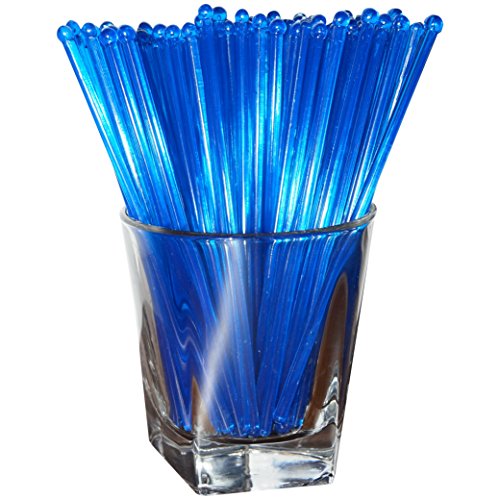 Royer 6 Inch Plastic Round Top Swizzle Sticks, Set of 48, Fluorescent Day-Glow Blue - Made In USA