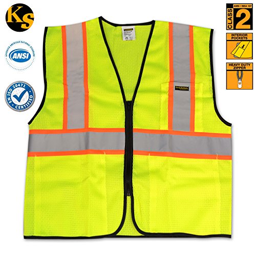 KwikSafety Class 2 Safety Vest High Visibility Reflective Safety Vests 3 Pocket Heavy Duty Zipper Construction Reflective Contrasting Trim Meets ANSI/ISEA 107-2010 Class 2 Level2 Yellow Size 4XL/5XL