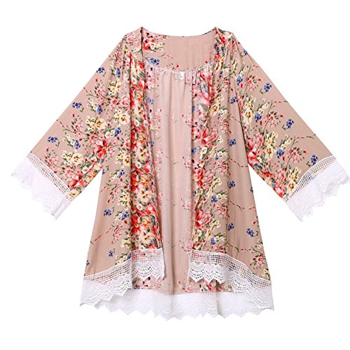Froomer Women Vintage Floral Boho Shawl Kimono Cardigan Loose Chiffon Blouse