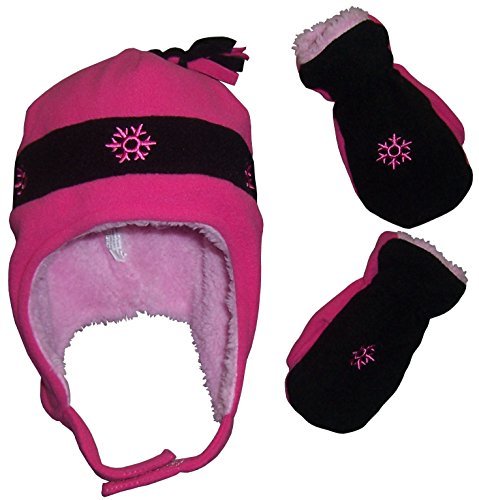 N'Ice Caps Little Girls and Baby Snow Embroidered Fleece Hat and Mitten Set