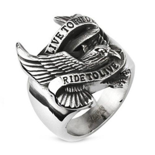 10MM Polished Stainless Steel Biker Ring With Eagle and 