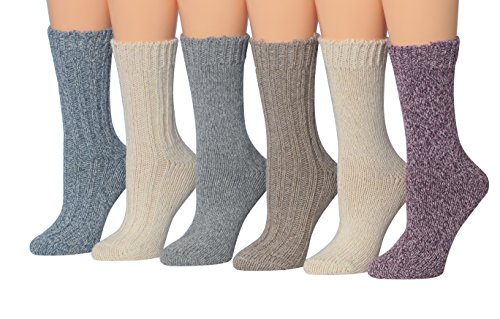 Tipi Toe Women's 6-Pairs Ragg Marled Wool-Blend Heavyweight Warm Crew Boot Socks, (sock size 9-11) Fits shoe size 6-9, BT16-6