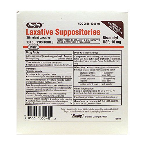 Bisacodyl - Laxative Suppositories 10 mg 100 Ct