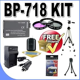 Battery And Charger Kit For Canon VIXIA HFR300, HFR32, HFR30, HFM50, HFM500, HFM52Digital Camcorders Kit BP-718 + Ac/Dc Rapid Travel Charger + More!!!!! (Replaces Canon BP-709, BP-718, BP-727)