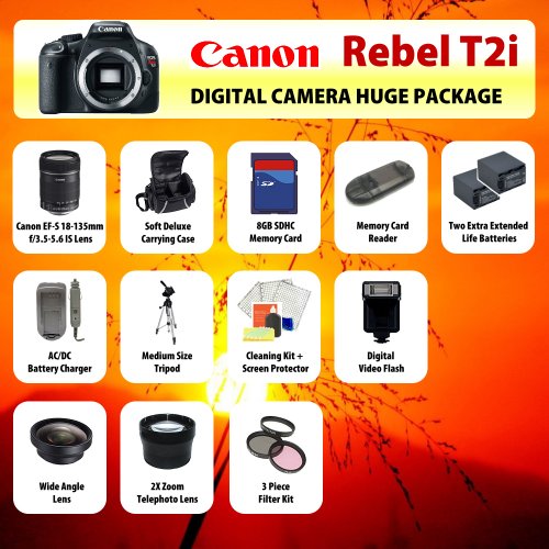 Black Friday Canon EOS Rebel T2i (550D) Digital SLR Camera Body + 18135mm Lens + 2 Extended