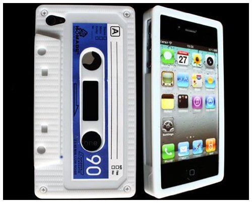 BONAMART ® White Silicone Retro Cassette Tape Case Skin Cover for iPhone 4S 4 AT&T Verizon