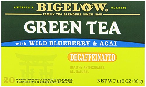 Bigelow Tea Green Tea with Wild Blueberry and Acai Decaf, 1.18-Ounce Boxes (Pack of 6)