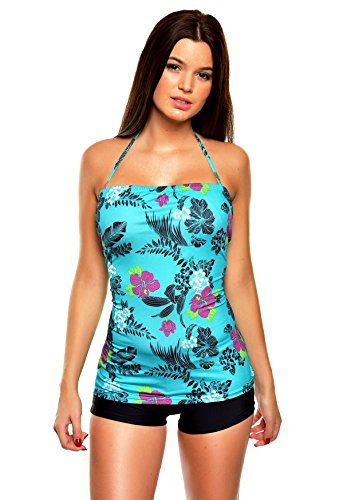 Women`s figure Bandeau Push Up Tankini / hotpants two pieces flav-1006BH-f4915