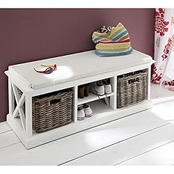 White Storage Bench with Baskets