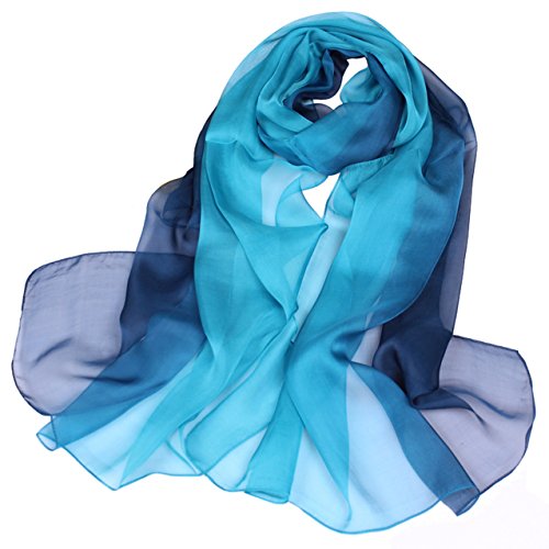 iF Silk, Elegant lightweight Fashion 100% Silk Scarf Classic Premium Shawl Valentine Day Gift Christmas Gift Holiday Gift Gradient Color Wrap Art, Oblong,