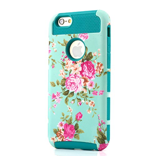 iphone6 Plus Case, Two Hard Piece 2in1 Deluxe Printed Hard Soft High Impact Hybrid Armor peony flower pattern Case For iphone6 Plus（5.5 inch）(blue)