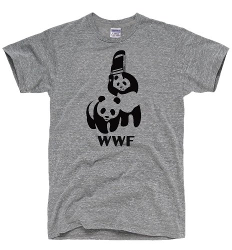 DirtyRagz Men's WWF Funny Panda Bear Wrestling T Shirt HEATHER GREY