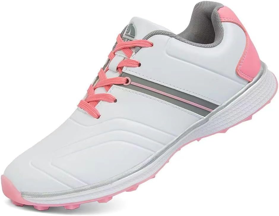 Ladies Golf Shoes Professional Waterproof Leather Golf Sneakers Outdoor Spikeless Women Golfing Trainers - Walking Footwears_voghion.com