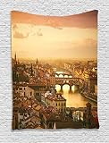 Ambesonne Wanderlust Decor Collection, Bridge Ponte Vecchio Italy Bird Eye Sunset View Castle Houses Historic Cityscape, Bedroom Living Room Dorm Wall Hanging Tapestry, Ivory Peach