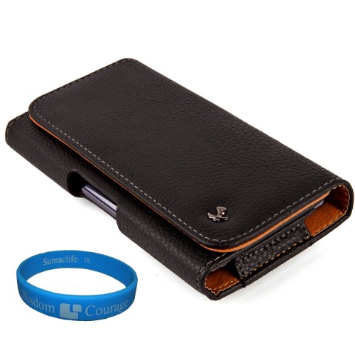 Executive Leather Holster Carrying Case LEA937 for BLU Studio X Plus / BLU Studio One XL / BLU Pure XL / BLU Life 8 XL with SumacLife Wristband