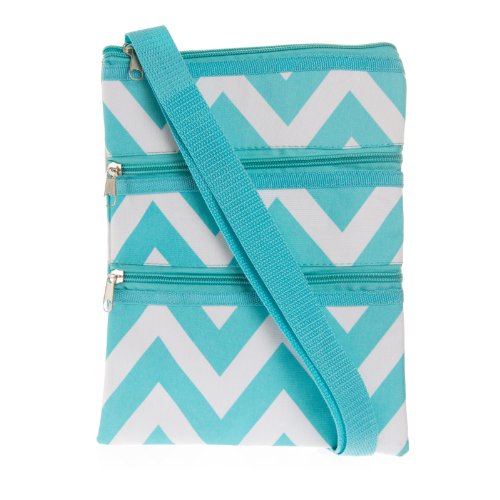 World Traveler Chevron Cross Body Bag, Turquoise and White