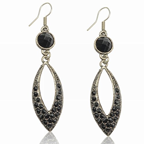 Vintage Tibet Silver Cz Rhinestone Eardrop Lucite Hook Dangle Earrings (Pack of 2)