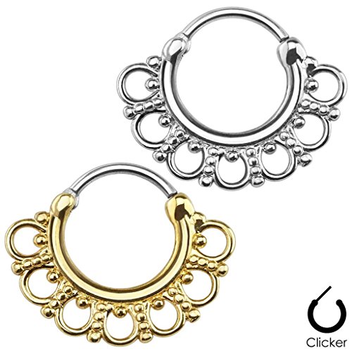Septum Clicker Hinged Hanger Nose Ring Hoop Cartilage Indian Tribal Fan 3/8