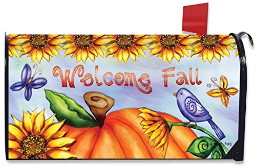 Welcome Fall Pumpkin Magnetic Mailbox Cover Autumn Sunflowers Butterfly Standard