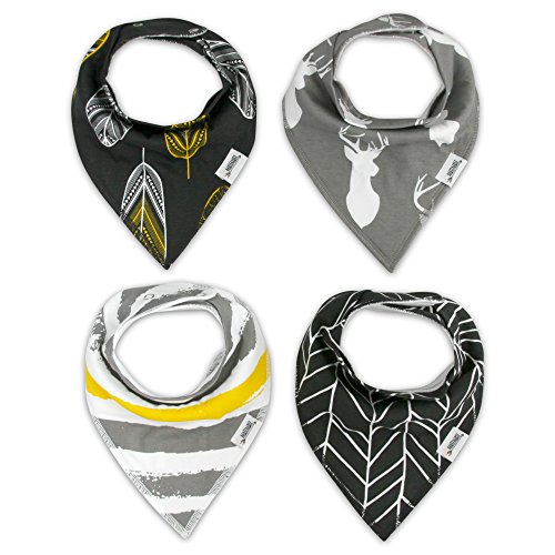 Bandana Bib Set of 4 by Matimati Baby - Extra Absorbent Drool Bibs with Snaps for Boys & Girls (Gold & Gray)