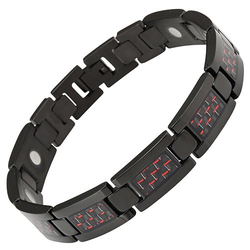 Willis Judd Men's Titanium Magnetic Black Bracelet Red Carbon Fiber Adjustable