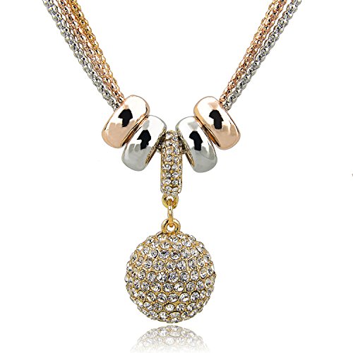 Long Way Womens Long Chain Crystal Full Rhinestone Ball Drop Pendant Necklace
