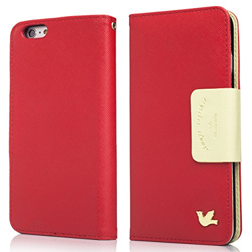 iPhone 6 Case,(4.7),[Upgraded-Opened Volume and Power Button Ports,no Break Issues] By HiLDA,Wallet Case,PU Leather Case,Credit Card Holder,Flip Cover Skin[Red]