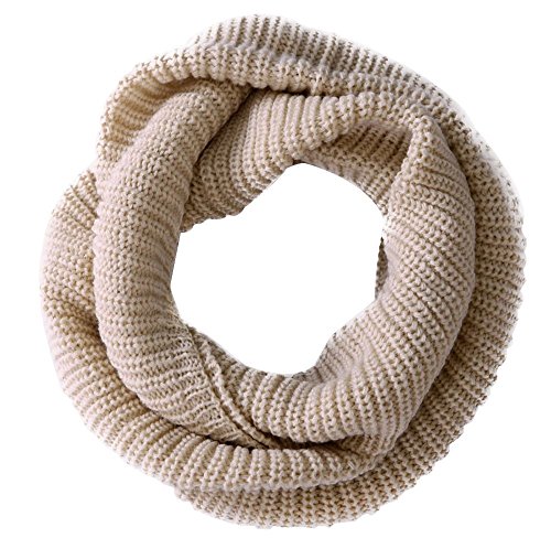 Kobwa(TM) Creamy White WomenComfortable Soft Warm Wool Knit Infinity Scarves Loose Loop Circle Scarf Wrap with Keyring
